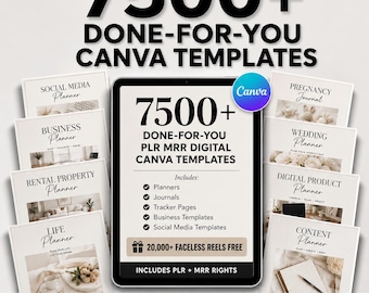 Paquete de más de 7500 plantillas PLR MRR para Canva / Productos digitales listos para usar / Bono de 20 000 Reels sin rostro / Derechos de reventa / Paquete para vendedores de Etsy