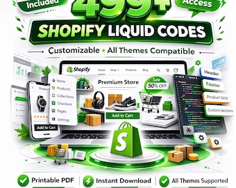 499 + Shopify Liquid Codes Bundle shopify liquid code snippets, shopify customization code, shopify theme editing liquid, ecommerce website