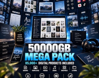 Mega pacchetto digitale da 5000 GB: risorse PLR/MRR, modelli, eBook, corsi, risorse per il business e il marketing, libreria di download immediato.