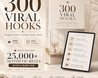 350 Viral Hooks PDF | MRR & PLR Digital Product | 25000+ Aesthetic Reels Bonus | Content Creator Bundle | Instagram TikTok YouTube