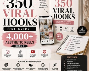 350 Viral Hooks PDF | 4,000+ Aesthetic Reels Bundle | PLR & MRR Content Creator Kit | Instagram TikTok YouTube Growth | Digital Products