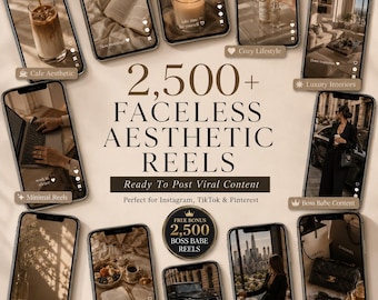2500+ Faceless Aesthetic Reels Bundle + FREE 2500 Boss Babe Reels | Luxury Viral Content for Instagram, TikTok & Pinterest | PLR + MRR