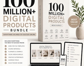 100 Million+ Digital Products Bundle | Plr mrr Commercial Use | Canva Templates, eBooks, Courses, Graphics, SVG, AI Prompts Bundle
