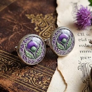 Skotska tistelörhängen i rostfritt stål, Outlander-örhängen, Sassenach-gåva, Clan Fraser, Jamie Fraser, presentask ingår