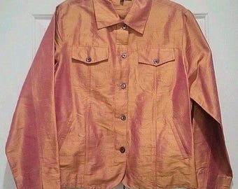 EUC Vtg Anü Womens Pure Silk Orange Pink Button Up Shirt Jacket
