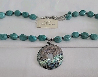 NWT Carol for Eva Graham Statement Necklace - Turquoise Beaded Abalone Shell NOS