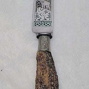 Cuchillo tenedor y afilador de ciervo tallado vintage Hubertus Solingen Alemania imagen 10