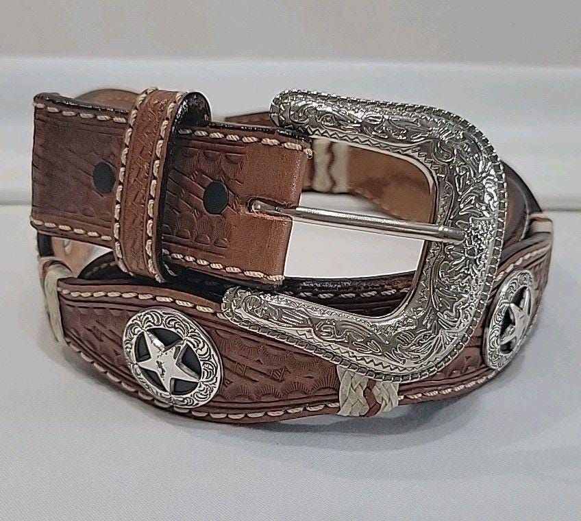 VTG Justin 5 Star Concho Belt Size 40 Leather C10114