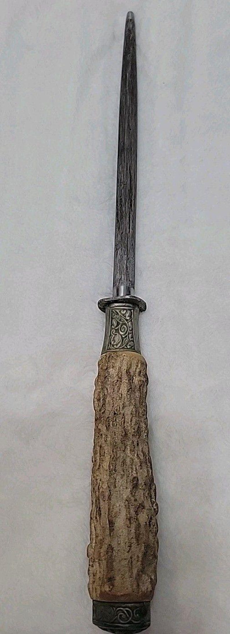 Cuchillo tenedor y afilador de ciervo tallado vintage Hubertus Solingen Alemania imagen 14