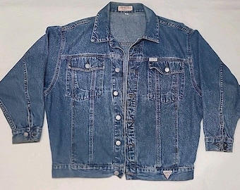Vintage Guess Georges Marciano Blue Denim Jean Trucker Jacket Button USA Med
