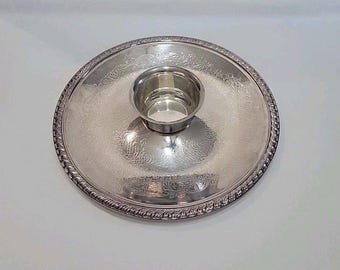 Vintage Silverplate Chip and Dip Set 12" Etched Serving Platter 4" Separate Cup