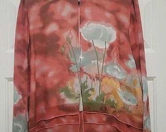 Citron Santa Monica PL 100% Silk Sheer Floral Watercolor Tiered Jacket Tunic EUC