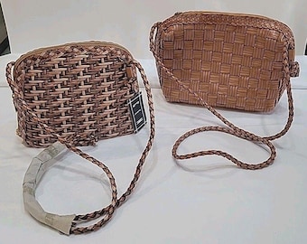 VTG GEM Woven Leather Crossbody Bag Duo Set 1980s Boho NWT & Excellent Exterior