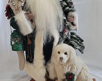 Lynn Haney "Snowbound" Santa Figurine #2219 Signed 1999 Father Christmas Dog 21"