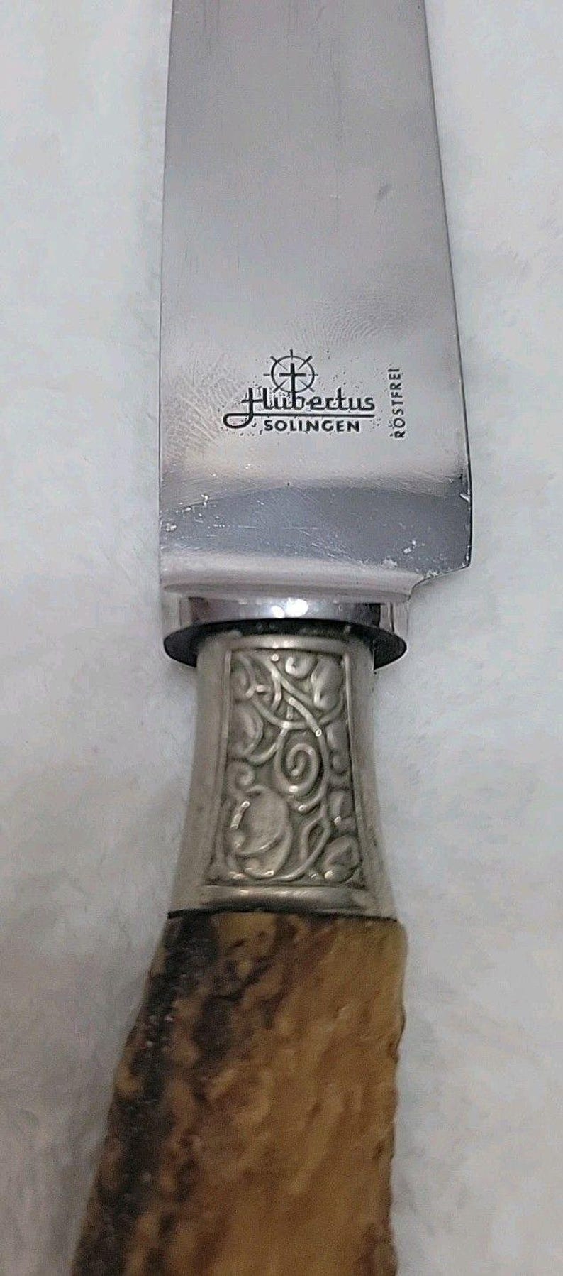 Cuchillo tenedor y afilador de ciervo tallado vintage Hubertus Solingen Alemania imagen 12