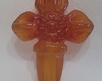 Vintage Hand-Carved Carnelian ? Cross Pendant - Translucent Orange Vajra Amulet