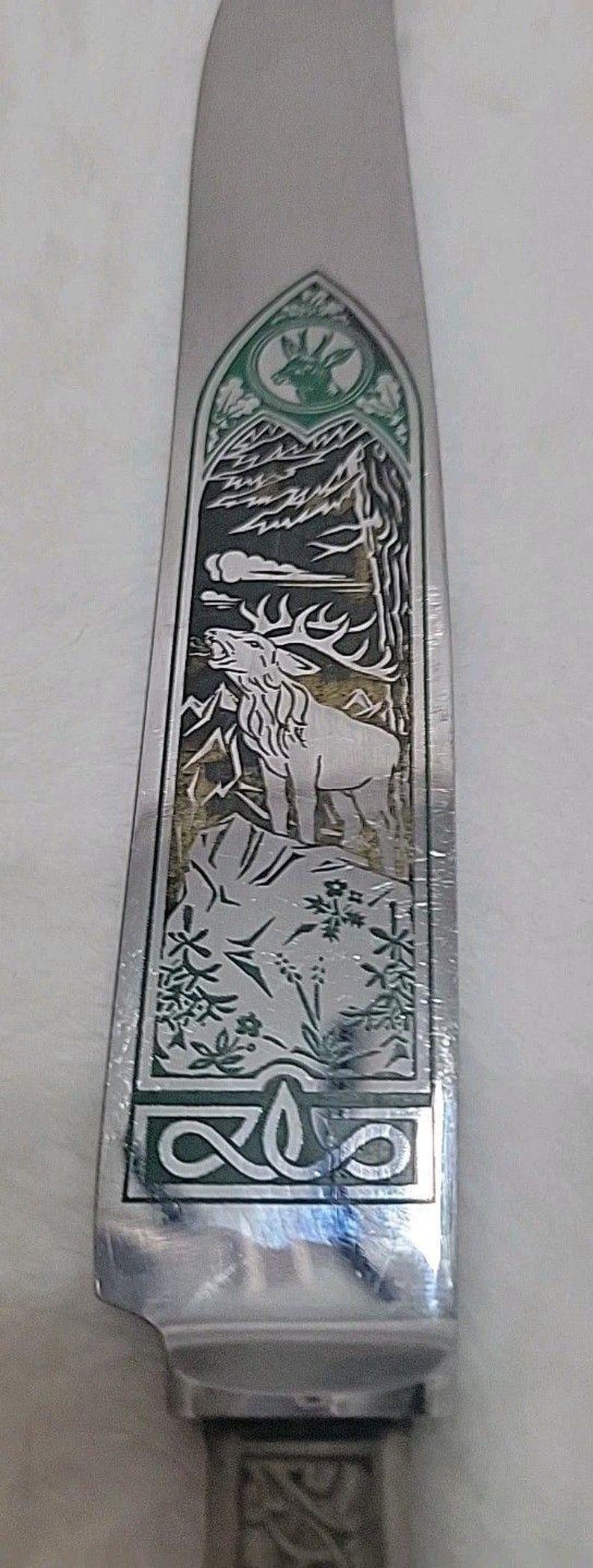 Cuchillo tenedor y afilador de ciervo tallado vintage Hubertus Solingen Alemania imagen 11