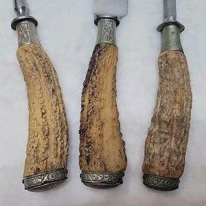Cuchillo tenedor y afilador de ciervo tallado vintage Hubertus Solingen Alemania imagen 5