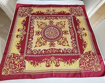 Vintage Deadstock Baroque Scarf Made in Italy Red Gold Heraldic Square 34.5" NOS