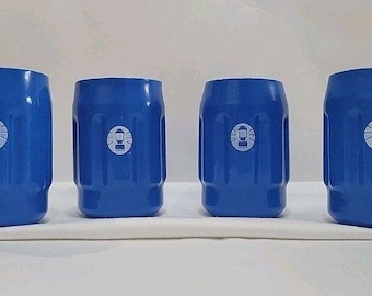 Vintage Coleman Insulated Can Holder Set 4 Blue Koozie Cooler Lantern Logo