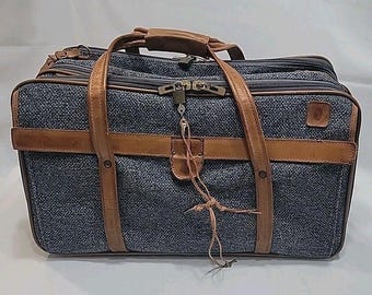 Bolso de viaje Hartmann Weekender Carry On VTG de 21 pulgadas, de piel tweed azul, con 3 compartimentos.