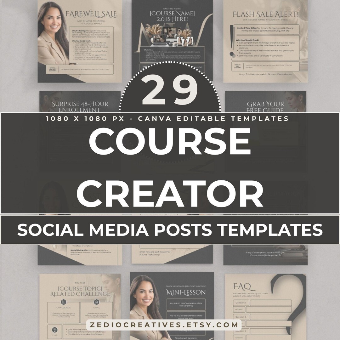 Course Creator Instagram Templates Canva Editable 29 Social Media Posts ...