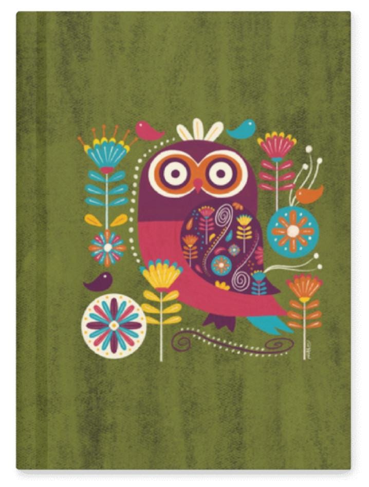 Whimsical Folk Owl Journal, Hand Drawn Hardcover Notebook, Colorful Owl Art Journal, Nature Inspired