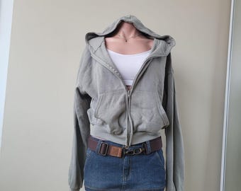 Refuge Oversized Forest Green Heavy Fleece Cropped Zip Up Hoodie (M)
