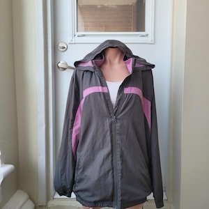 Athletic Works Grey & Pink Gorpcore Hooded Windbreaker