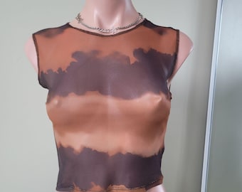 Braun Ombre Farbverlauf Mesh Durchsichtig Cyber Grunge Tank Top (S)