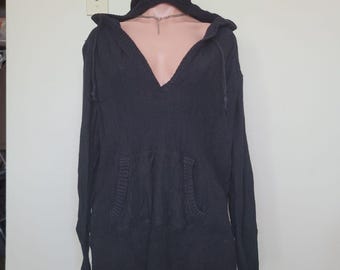 Mxm Schwarzer tiefer V-Ausschnitt Whimsigoth Strick Kapuzenpullover (2X)