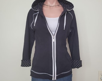 Felpa con cappuccio e zip slim fit a pois Y2K fatta a mano Alia (L)