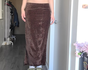 Leopard Velour Lace Trim Vintage  Y2K Maxi Skirt