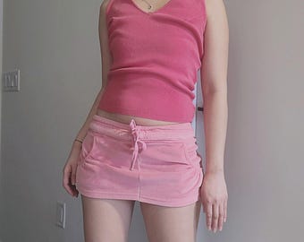 Reworked Babypink Clueless Low-rise Velour Y2K Vintage Mini Skirt