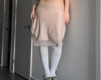 I Am Yummie Apricot Skin-Tone Midi Lace Banded Skirt