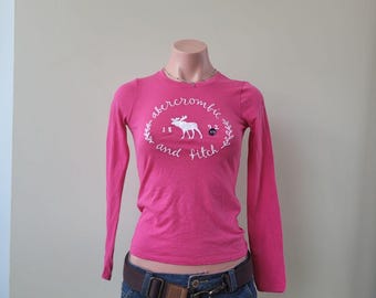 Abercrombie & Fitch Hot Pink Script Embroidered Slim Fit Baby Tee (9/10 Kids)