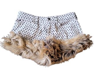 GAP 1969 Handmade Harajuku 2000s Y2k Vintage White Polka Dot Faux Fur Hot Shorts (24)