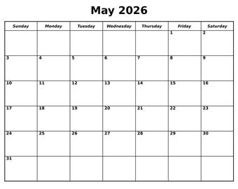 May 2026 Calendar Printable, Editable Monthly Planner, Sunday/Monday Start (Clutter Free PDF Download)