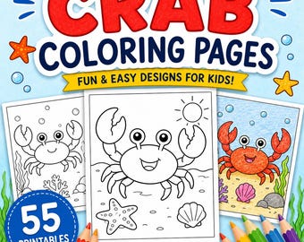 Crab Coloring Pages Printable for Kids | 55 Stress Free Printable Crab Coloring Sheets | Instant PDF Download