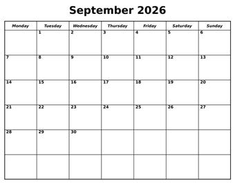 September 2026 Calendar Printable, Editable Monthly Planner, Sunday/Monday Start (Clutter Free PDF Download)