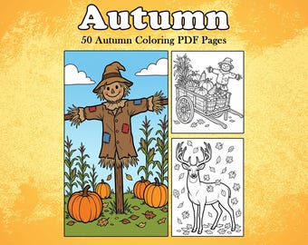 Autumn Coloring Book | Fall Leaves, Pumpkins, Cozy Scenes (PDF Download)