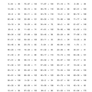 Peut inclure: Une feuille de calcul intitulée "Addition Answer Key" avec de nombreux problèmes d'addition et leurs réponses. La feuille est conçue à des fins éducatives, probablement pour pratiquer les compétences en mathématiques.