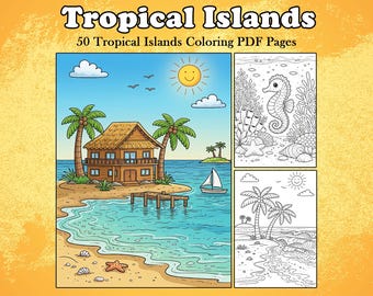Printable Beach - Ocean Coloring Pages (Instant PDF Download)
