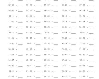 100 Printable Subtraction Worksheets PDF for Basic Subtraction Facts Practice | Easy Simple Math Worksheets Digital Copy