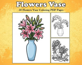Flowers Vase Coloring Book | Floral Vase Art Printable | Beautiful Flower Arrangement Colouring Pages