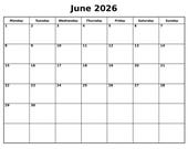 June 2026 Calendar Printable, Editable Monthly Planner, Sunday/Monday Start (Clutter Free PDF Download)