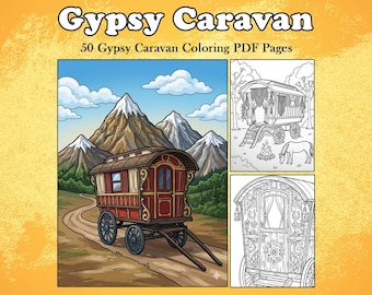 Gypsy Caravan Coloring Book | Boho Caravan & Vintage Wagon Printable | Aesthetic Coloring Pages