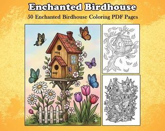 Enchanted Birdhouse Coloring Book | Magical Birdhouse & Garden Printable | Cute Nature Coloring Pages