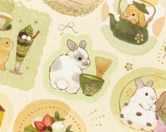 Kawaii Rabbit Stickers Japanese, Bunny Matcha Tea Sweets Sticker Sheet, Cute Food Planner Stickers for Journal Laptop Bottle