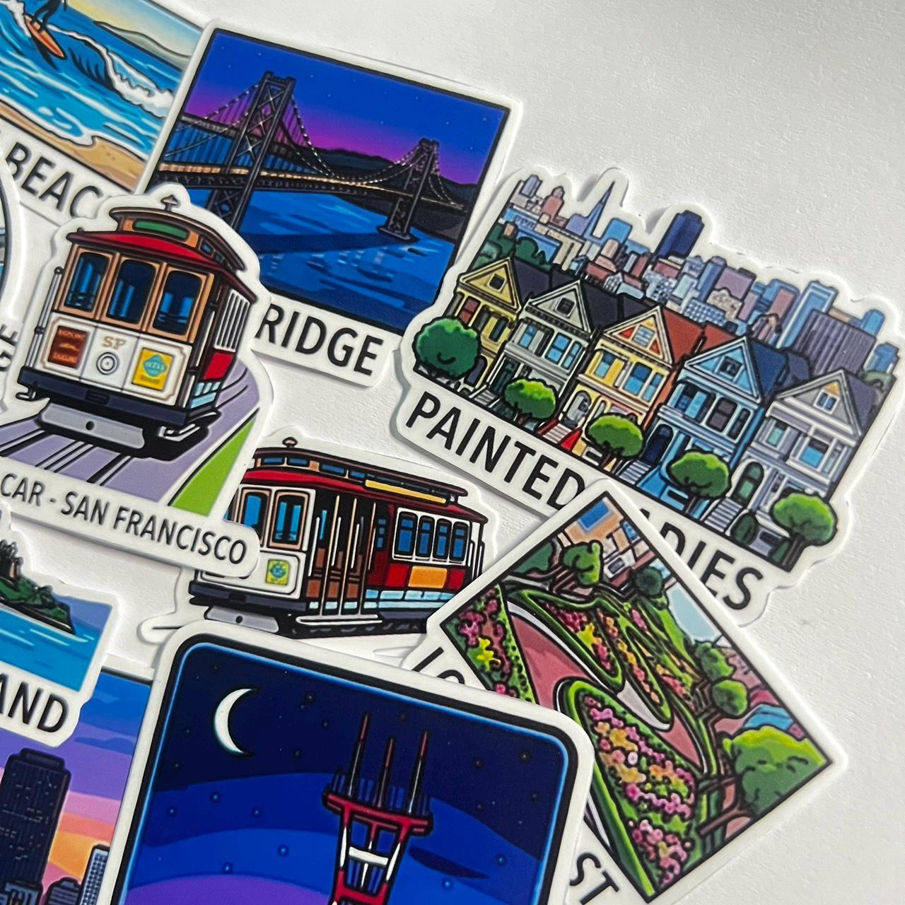 Sf Sticker San Francisco Sticker Set, Golden Gate Bridge, Cable Car, Painted ...